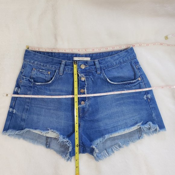 ZARA TRAFALUC High Rise Button Fly Frayed Denim Short SZ 8 - Picture 14 of 16